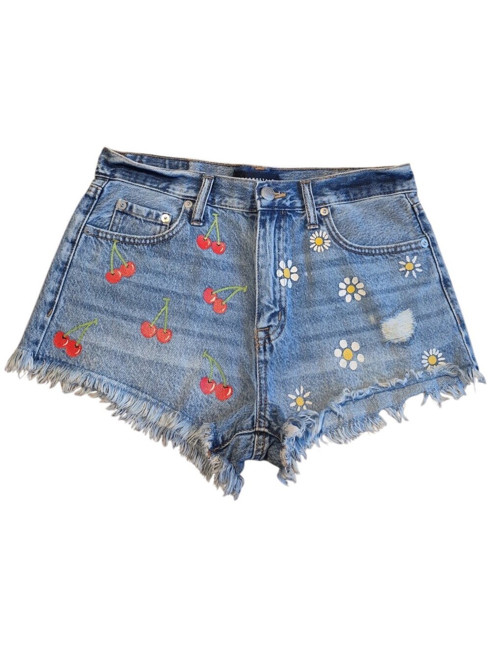Aeropostale Sz 6 Vintage High Rise Shorty Denim Shorts w/ Cherries & Daisy's EUC